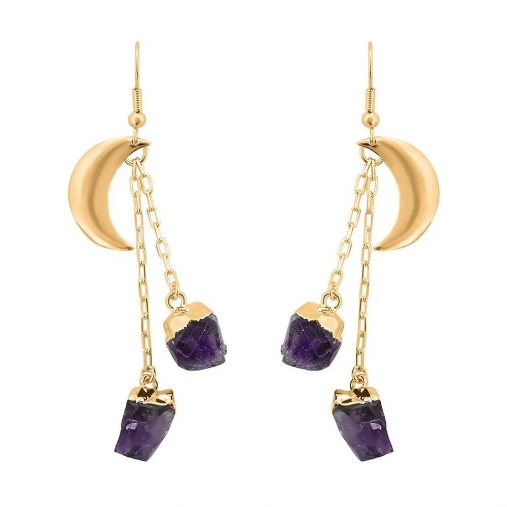 Made in Brazil Amethyst Point Moon Earrings in Gold tone 28.50 ctw